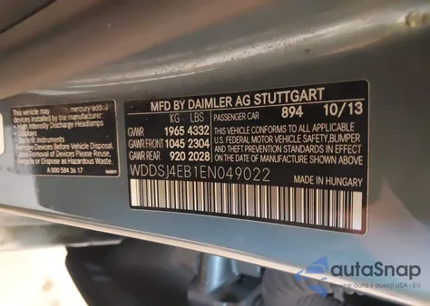 2014 Mercedes-Benz Cla 250 из США, поврежденный, VIN WDDSJ4EB1EN049022